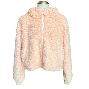 NWT Size Large Urban Outfitters BDG soft hooded zip up pink Teddy Bear Jacket
